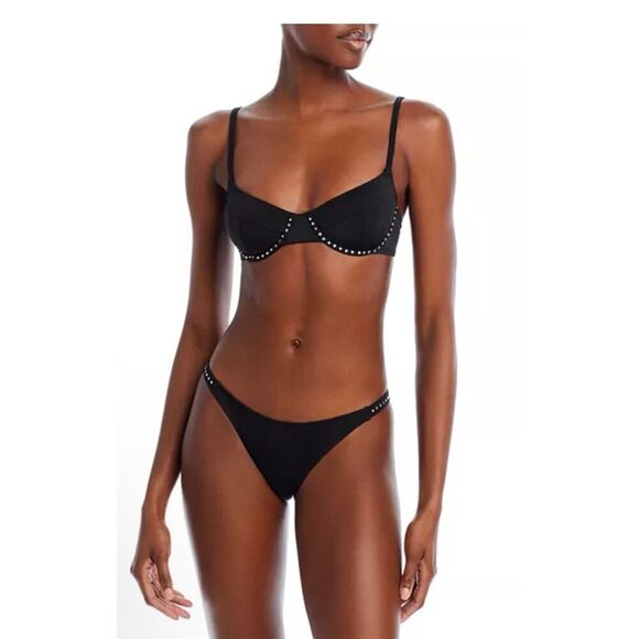 Aqua Swim Bloomingdale’s Black and Rhinestone Bikini Top Size Medium New - Picture 1 of 4